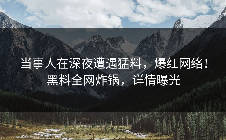 当事人在深夜遭遇猛料，爆红网络！黑料全网炸锅，详情曝光