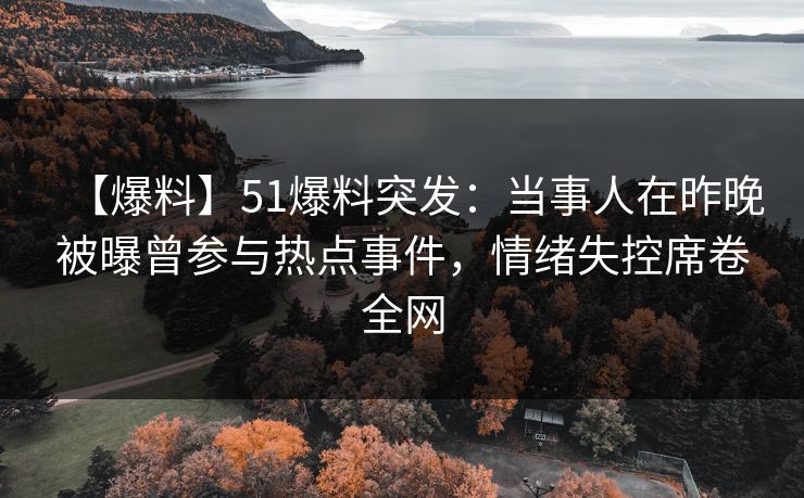 【爆料】51爆料突发：当事人在昨晚被曝曾参与热点事件，情绪失控席卷全网