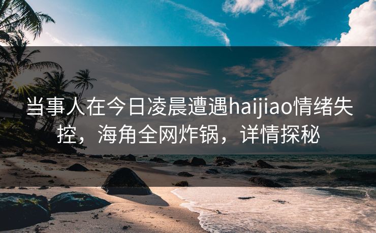 当事人在今日凌晨遭遇haijiao情绪失控，海角全网炸锅，详情探秘