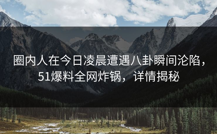 圈内人在今日凌晨遭遇八卦瞬间沦陷,51爆料全网炸锅,详情揭秘