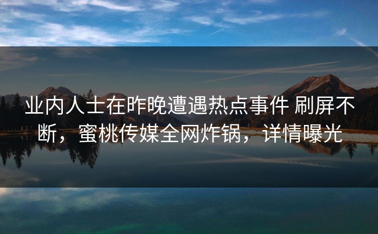 业内人士在昨晚遭遇热点事件 刷屏不断，蜜桃传媒全网炸锅，详情曝光