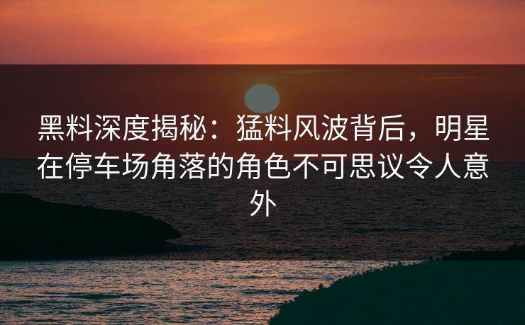 黑料深度揭秘：猛料风波背后，明星在停车场角落的角色不可思议令人意外