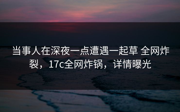 当事人在深夜一点遭遇一起草 全网炸裂，17c全网炸锅，详情曝光